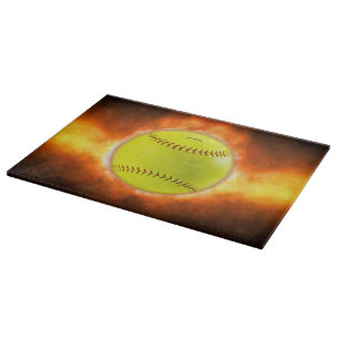 SlipperyJoe's gelber Softball-Feuerball Flammen ra Schneidebrett