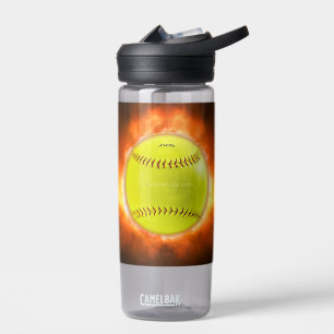 SlipperyJoe's gelber Softball-Feuerball Flammen ra Trinkflasche
