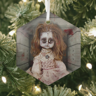 SlipperyJoe's gruselige Puppe blass Gesicht grusel Ornament Aus Glas