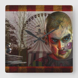 SlipperyJoe's Halloween gruseliger Mann-Puppe surr Quadratische Wanduhr
