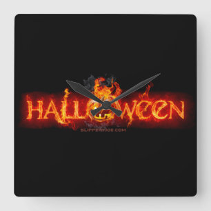 SlipperyJoe's Halloween massive feuersprühende Sch Quadratische Wanduhr