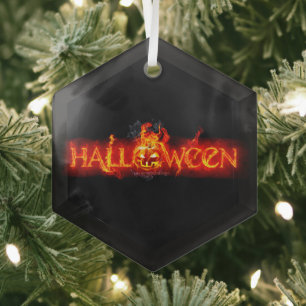 SlipperyJoe's Halloween massive feurige Beschriftu Ornament Aus Glas
