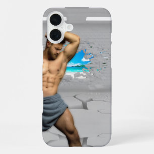 SlipperyJoe's Handtuch gebrochen, weiße Ziegelwand iPhone 16 Plus Hülle