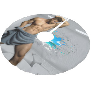 SlipperyJoe's Handtuch gebrochen, weiße Ziegelwand Polyester Weihnachtsbaumdecke