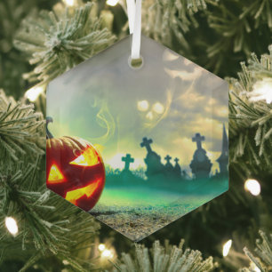 SlipperyJoe's Happy Halloween Friedhof Friedhof c Ornament Aus Glas