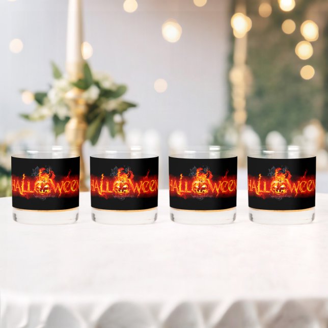 SlipperyJoe's Happy Halloween Kürbis glühende Auge Whiskyglas (Insitu (Hochzeit))