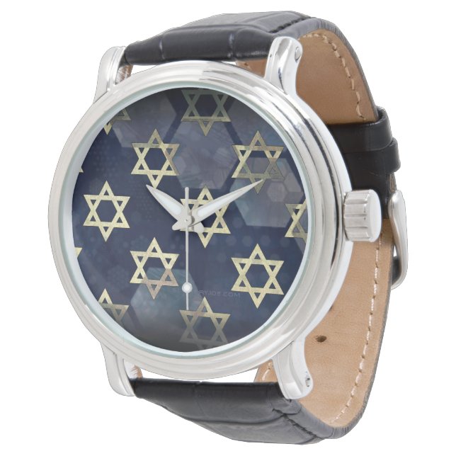 SlipperyJoe's Happy Hanukkah Multiple Star von Dav Armbanduhr (Schrägansicht)