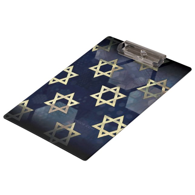 SlipperyJoe's Happy Hanukkah Multiple Star von Dav Klemmbrett (Schrägansicht)