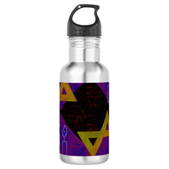 SlipperyJoe's Happy Hanukkah Star von David menora Edelstahlflasche (Vorderseite)