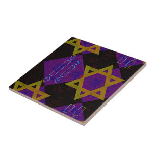 SlipperyJoe's Happy Hanukkah Star von David menora Fliese