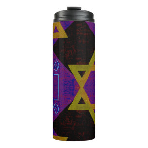 SlipperyJoe's Happy Hanukkah Star von David menora Thermosbecher