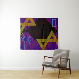 SlipperyJoe's Happy Hanukkah Star von David menora Wandteppich
