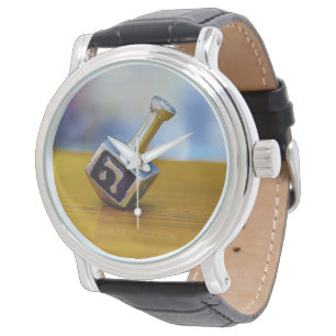 SlipperyJoe's Happy Hanukkah vierseitige Spinnerei Armbanduhr