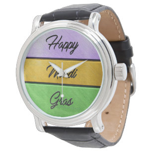 SlipperyJoe's Happy Mardi Gras lila goldgrün b Armbanduhr