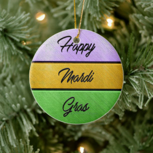 SlipperyJoe's Happy Mardi Gras lila goldgrün b Keramik Ornament