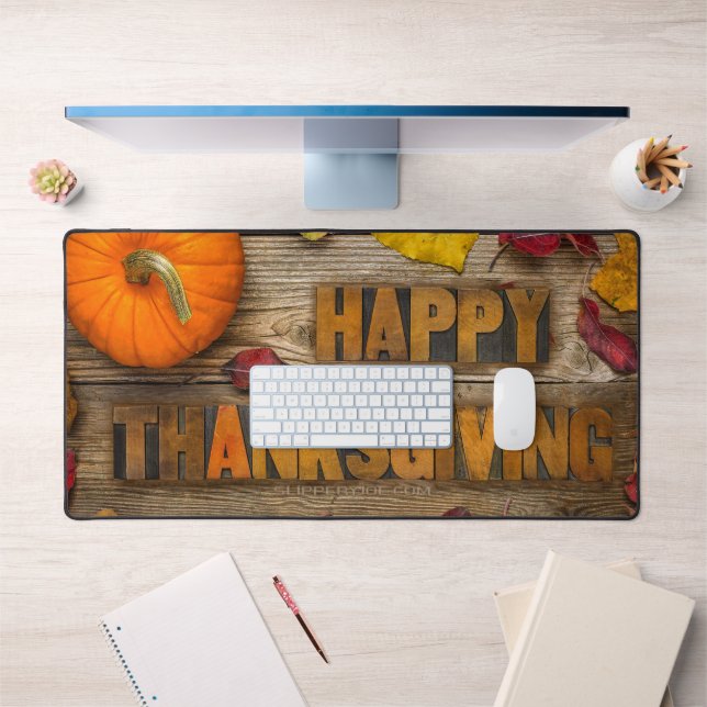 SlipperyJoe's Happy Thanksgiving Kürbisgetrocknete Schreibtischunterlage (Büro 1)