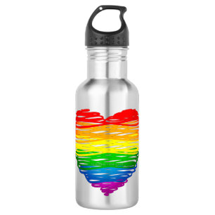 SlipperyJoes herz in Regenbogenfarben mit kritzeli Edelstahlflasche