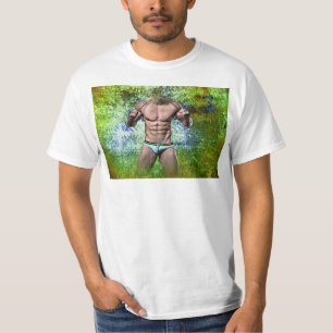 SlipperyJoe's hochmuskelbiger erwachsener Mann obe T-Shirt