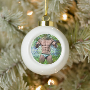 SlipperyJoe's hochmuskelbiger erwachsener Mann ohn Keramik Kugel-Ornament
