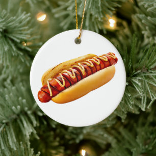 SlipperyJoe's Hotdog mustard sliced meat bun grill Keramik Ornament