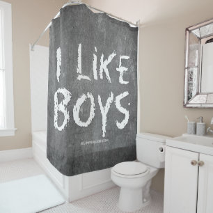 SlipperyJoe's I Like Boys schmutzige schwarze Tafe Duschvorhang