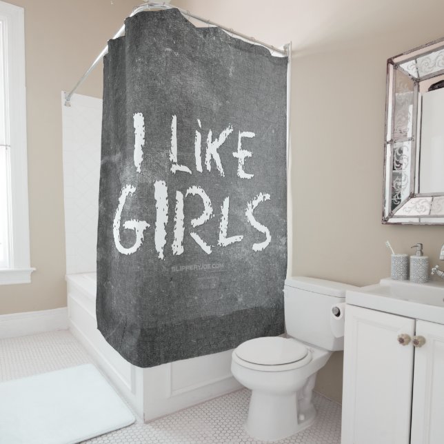 SlipperyJoe's I Like Girls dreckige Tafel dunkel t Duschvorhang (Beispiel)