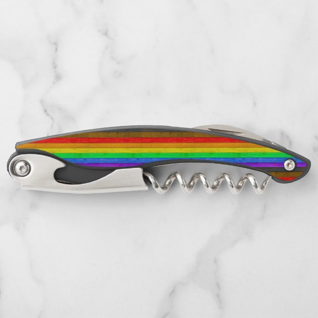 SlipperyJoe's Inclusive Gay Pride Flag strukturier Kellnermesser (Vorderseite)