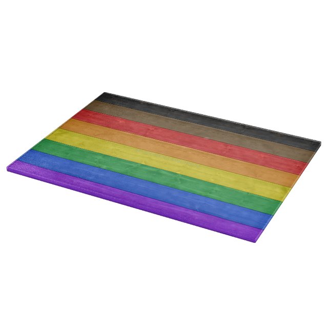 SlipperyJoe's Inclusive Gay Pride Flag strukturier Schneidebrett (Ecke)