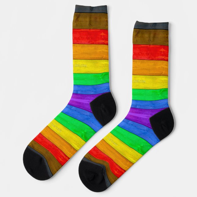 SlipperyJoe's Inclusive Gay Pride Flag strukturier Socken (Linkes Detail)