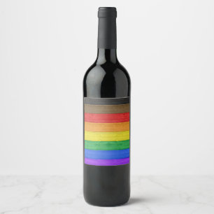 SlipperyJoe's inklusive Gay Pride Fahne Holzblau Weinetikett