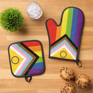 SlipperyJoe's Intersex Pride-Flagge gelber Hinterg Ofenhandschuh & Topflappen-Set