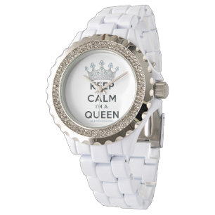 SlipperyJoe's Keep Calm Queen poliertes Silber-Kro Armbanduhr