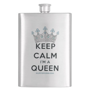 SlipperyJoe's Keep-Calm-Queen poliertes Silber-Kro Flachmann