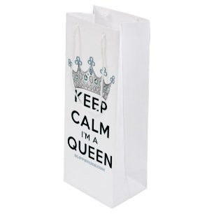 SlipperyJoe's Keep-Calm-Queen poliertes Silber-Kro Geschenktüte Für Weinflaschen
