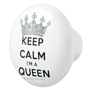 SlipperyJoe's Keep-Calm-Queen poliertes Silber-Kro Keramikknauf