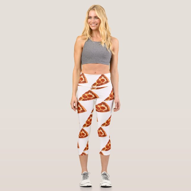 SlipperyJoe's klassische Pepperoni-Pizzaschnitt ge Capri Leggings (Vorderseite)