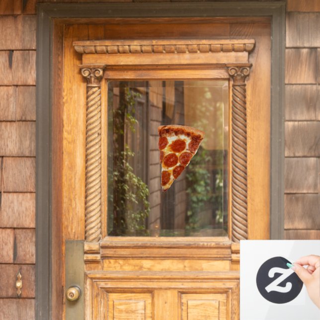 SlipperyJoe's klassische Pepperoni-Pizzaschnitt ge Fensteraufkleber (Haustür)