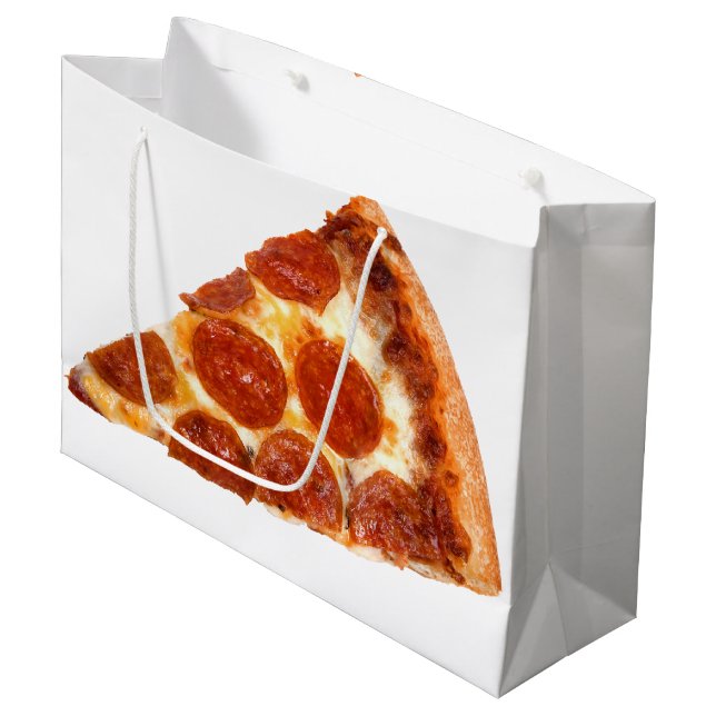 SlipperyJoe's klassische Pepperoni-Pizzaschnitt ge Große Geschenktüte (Vorderseite Schrägansicht)
