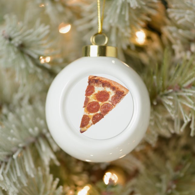 SlipperyJoe's klassische Pepperoni-Pizzaschnitt ge Keramik Kugel-Ornament (Baum)