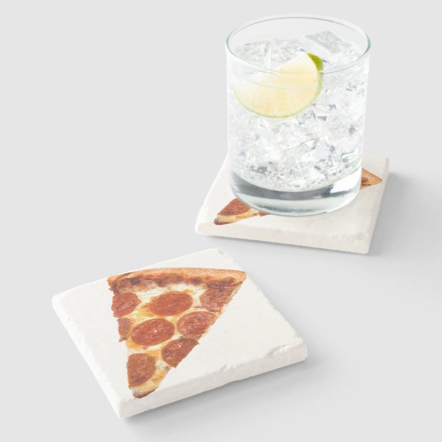 SlipperyJoe's klassische Pepperoni-Pizzaschnitt ge Steinuntersetzer (Seitenansicht)