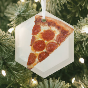 SlipperyJoe's klassisches Pepperoni-Pizza-Stück ge Ornament Aus Glas