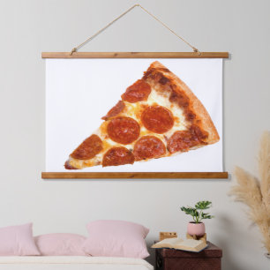 SlipperyJoe's klassisches Pepperoni-Pizza-Stück ge Wandteppich Mit Holzrahmen