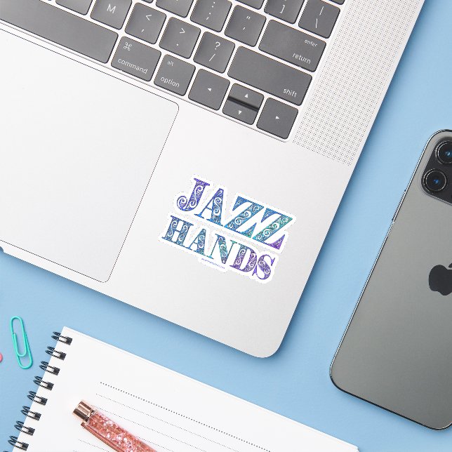 SlipperyJoe's künstlerische Jazz Hands lebendige F Aufkleber (Laptop mit iPhone)