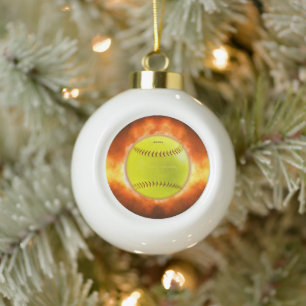 SlipperyJoe's künstlerische Softball in Flammen sc Keramik Kugel-Ornament