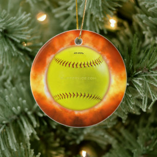 SlipperyJoe's künstlerische Softball in Flammen sc Keramik Ornament