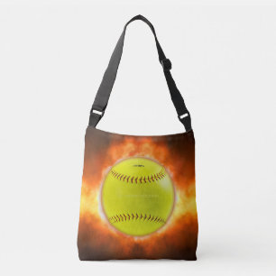 SlipperyJoe's künstlerische Softball in Flammen sc Tragetaschen Mit Langen Trägern