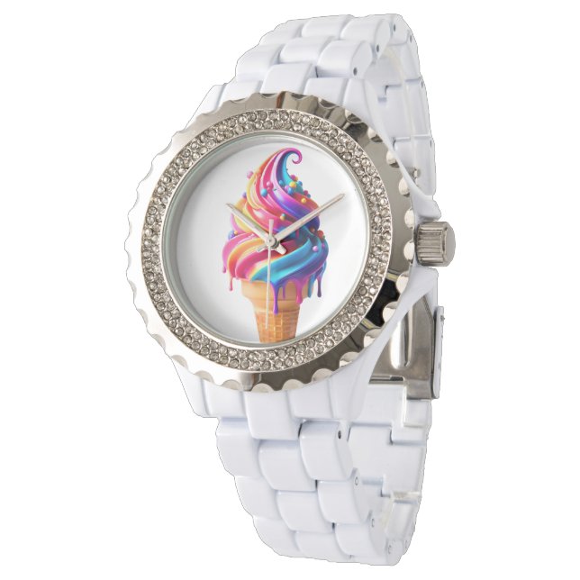 SlipperyJoe's lebendige Speisekarte mit Eis Armbanduhr (Schrägansicht)
