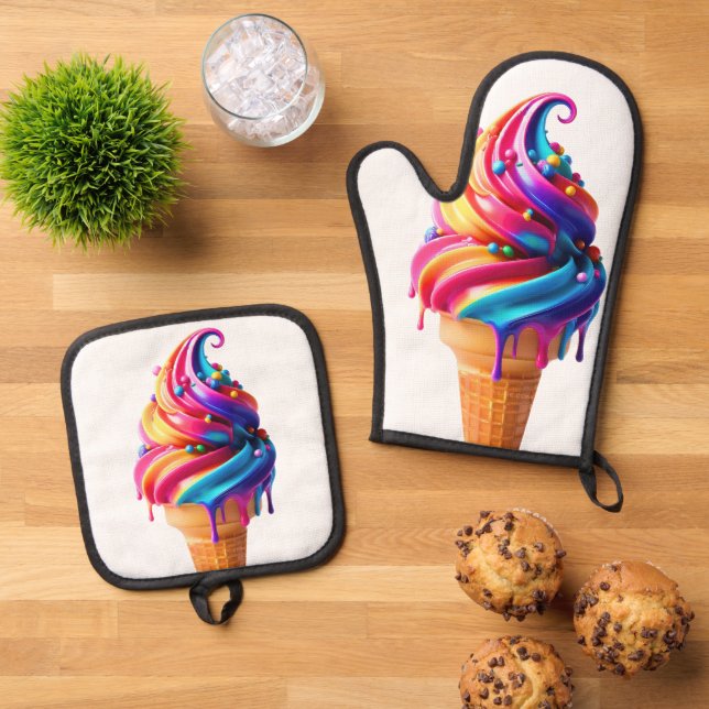 SlipperyJoe's lebendige Speisekarte mit Eis Ofenhandschuh & Topflappen-Set (Oben Unten)
