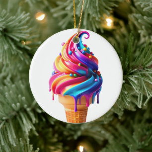 SlipperyJoe's lebhafter Eiscremekegel, ein Klassik Keramik Ornament