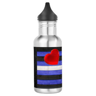 SlipperyJoe's Leder-Stolzflagge schwarz königsblau Edelstahlflasche